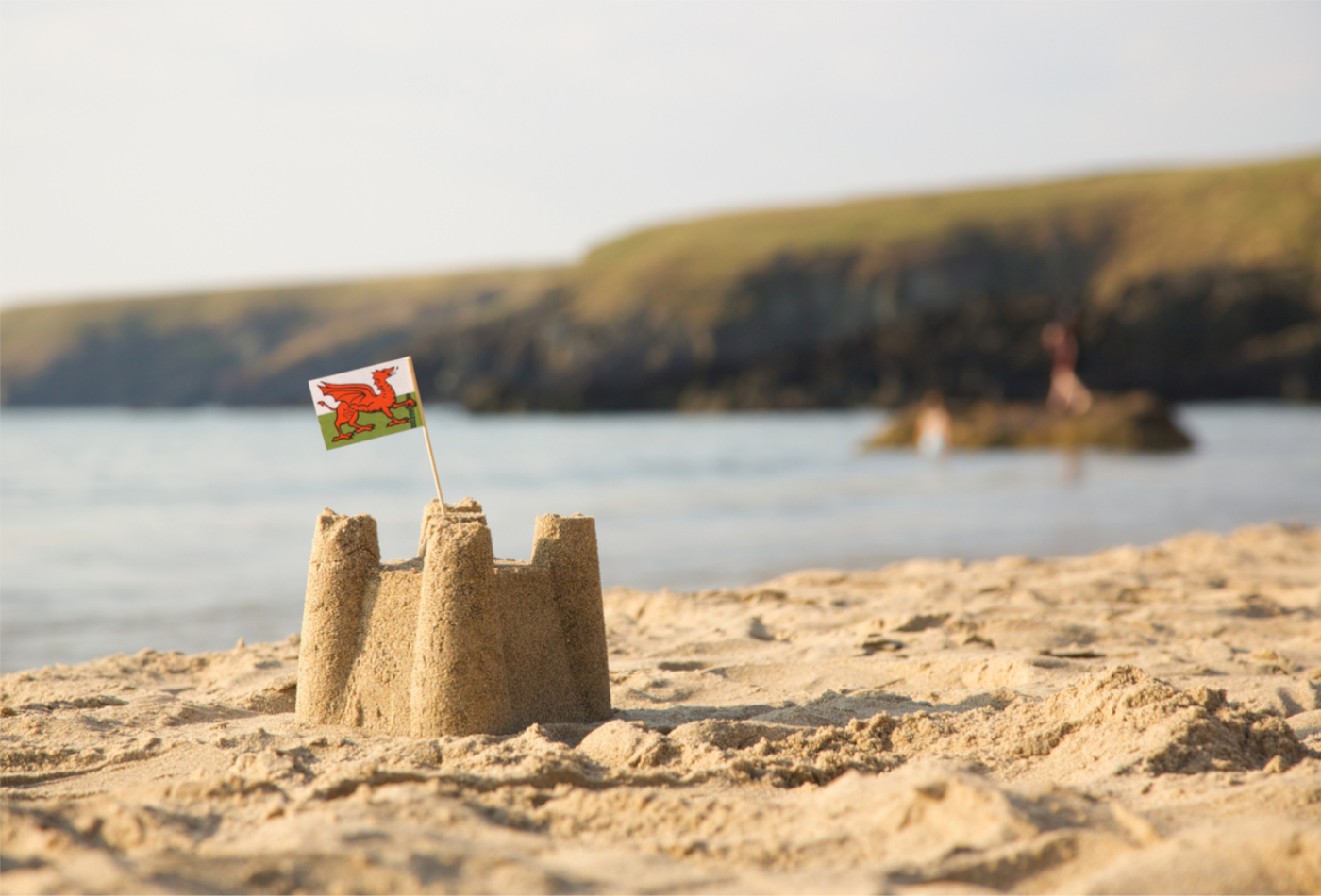 A Sandcastle With a Welsh Flag