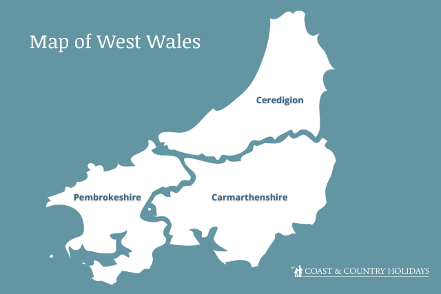 Map of West Wales | Including the towns of Pembrokeshire, Carmarthenshire and Ceredigion