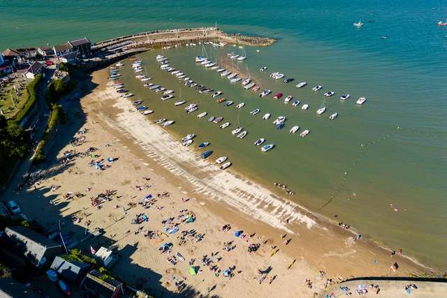 Aerial view of the seaside town, New Quay in Wales.